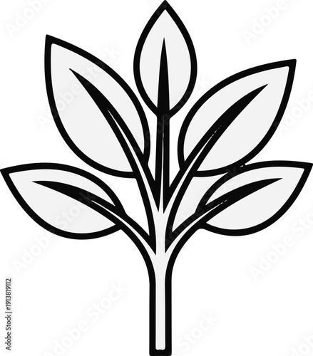 Stylized green plant with six leaves on a stem