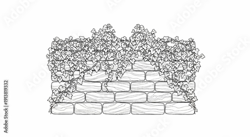 Stylized illustration of a brick wall covered with dense ivy
