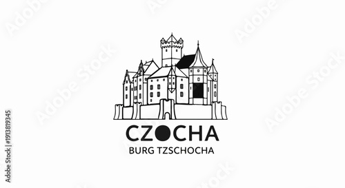 Stylized illustration of a castle with text below it