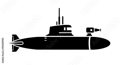 Black silhouette of a submarine on a white background.