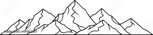 Stylized line art depicting a range of jagged mountain peaks