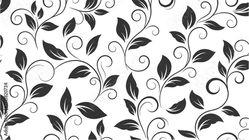 Illustration of curled vines and leaves in a repeating pattern from a direct viewpoint