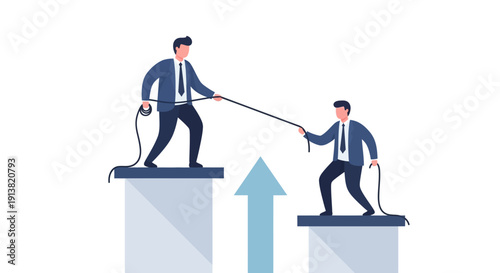 Business leadership support concept with mentor helping partner achieve growth illustration
