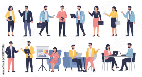 Business people characters set with professionals working and communicating in office illustration

