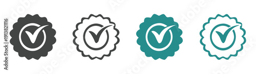 Approved or certified medal icon in a flat style. Rosette icons set

