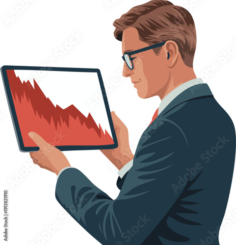 Businessman looking at falling stock market chart on tablet