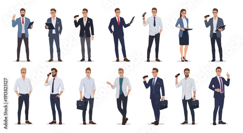 Business professionals collection with corporate men and women in formal office attire illustration
