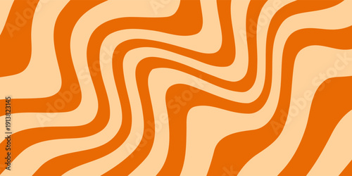 Retro caramel line background. Salted caramel liquid desert texture. Wavy swirl candy pattern for poster, cover, banner, pamphlet. Orange nougat hippie wallpaper in 60s or 70s style. Vector