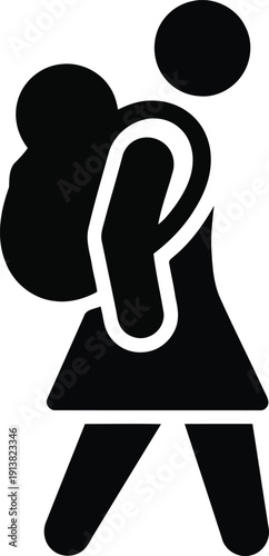 Black stick figure symbol illustrating a person with a backpack ready for an outing