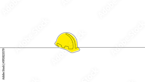 Continuous line construction helmet isolated on white background, minimal outline editable vector illustration.