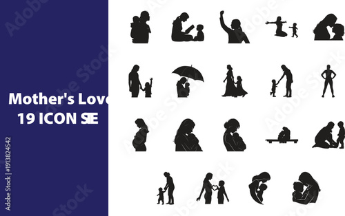 Mother and Child Silhouettes Embracing and Playing