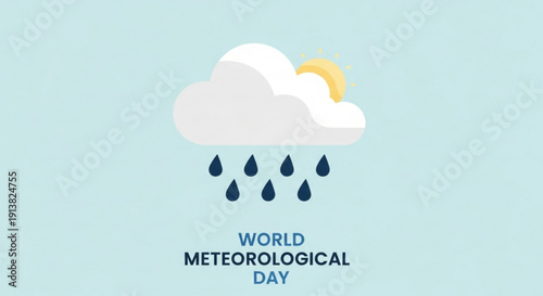 World meteorological day graphic with cloud rain and sun on light blue background weather symbol