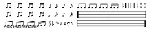 Music notes and keys vector set. Musical notation icons.