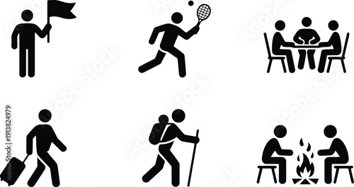 Collection of silhouetted icons representing various recreational and travel activities