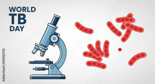 World tb day illustration with microscope and tuberculosis bacteria