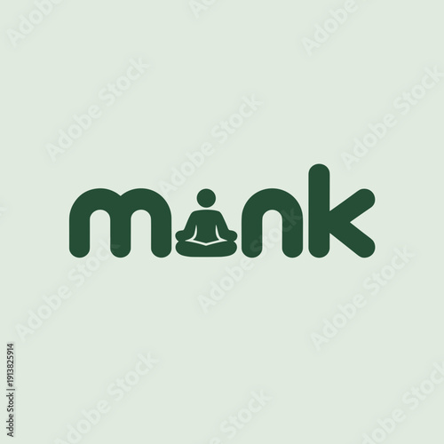 Monk Minimalist Meditation Logo Design with Modern Green Typography