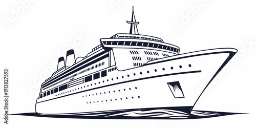 A large cruise ship sailing on calm waters with a clear sky in the background.