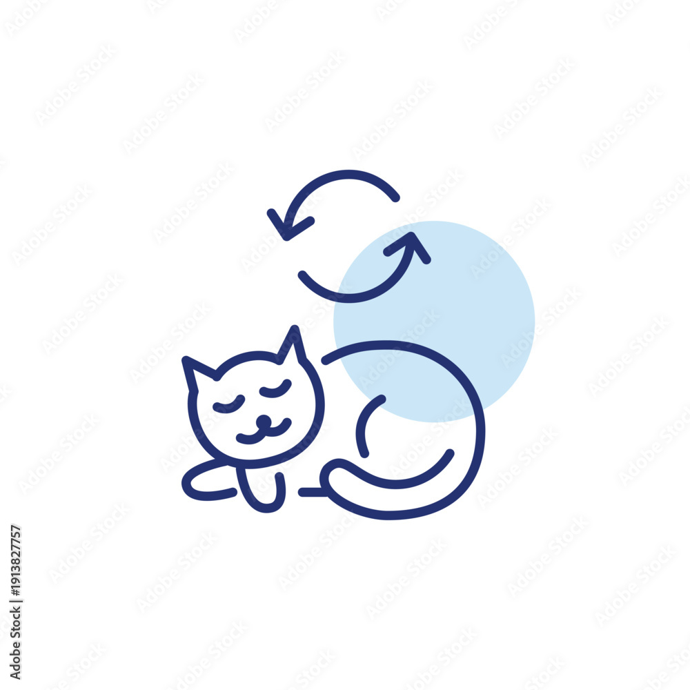 Fototapeta premium Cat and renew symbol. Pet care update, adoption cycle. Pixel perfect, editable stroke vector icon