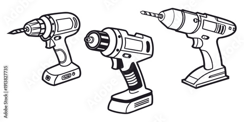 Three different types of power drills displayed side by side