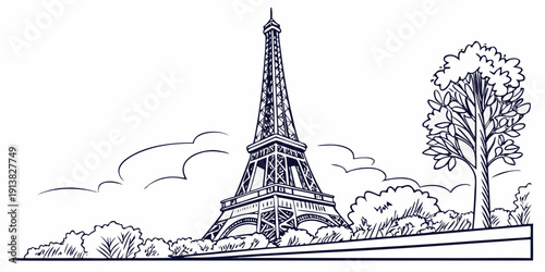 The iconic eiffel tower standing tall against a clear sky with trees nearby