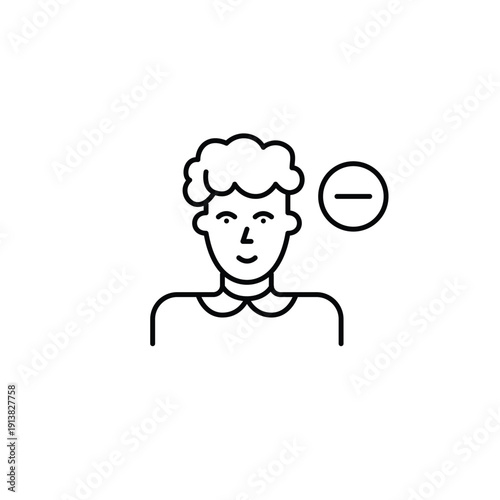 Middle-aged woman and minus. Remove user, delete avatar. Reduce profile access. Pixel perfect, editable stroke vector icon