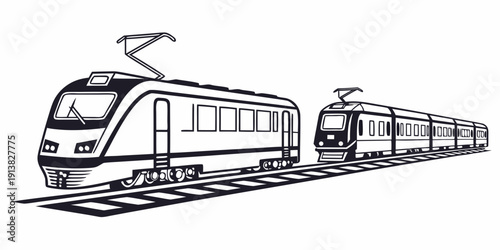 A sleek modern train traveling through a picturesque countryside landscape