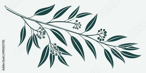 A beautifully illustrated branch with delicate leaves and small flowers