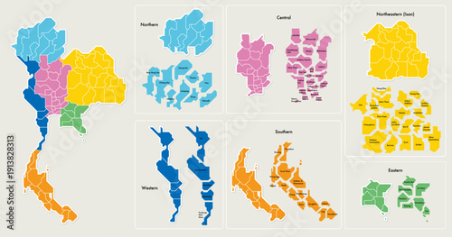 Thailand Map Regions Infographic With Labeled Provinces and Regional Insets for Travel and Education