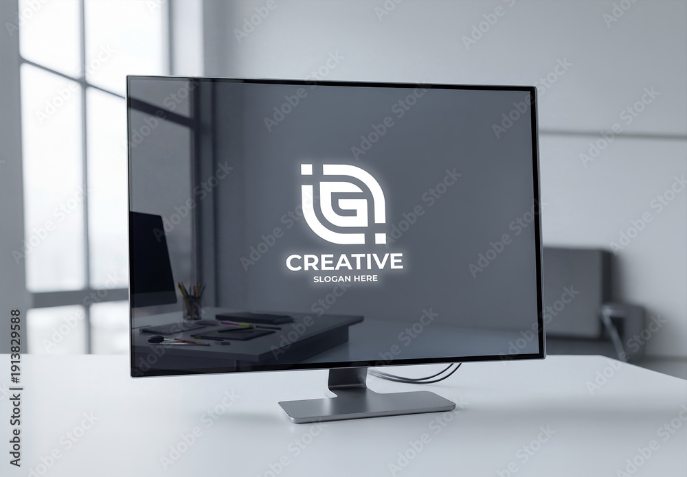 Modern Desktop Computer Logo Mockup Stock Template | Adobe Stock