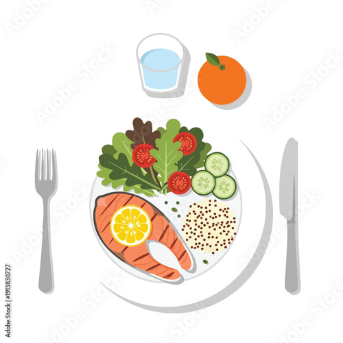 Healthy Meal with Grilled Salmon and Fresh Vegetables