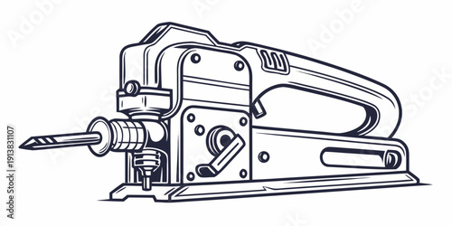 A vintage-style electric planer tool with a detailed mechanical design.