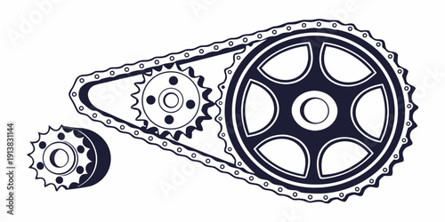 Close-up view of a timing belt and its components in an engine
