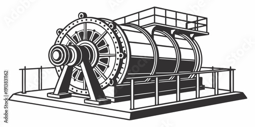 An intricate and detailed illustration of an industrial machine with gears and components.