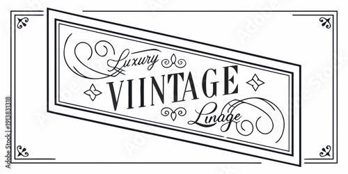 Vintage living label with elegant floral design and decorative border