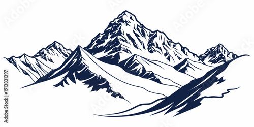 Majestic snow-capped mountains with intricate details and flowing lines