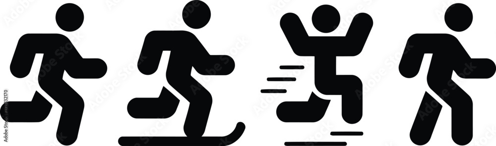 Obraz premium Four black minimalist icons depict people running skiing quickly jumping and casually walking