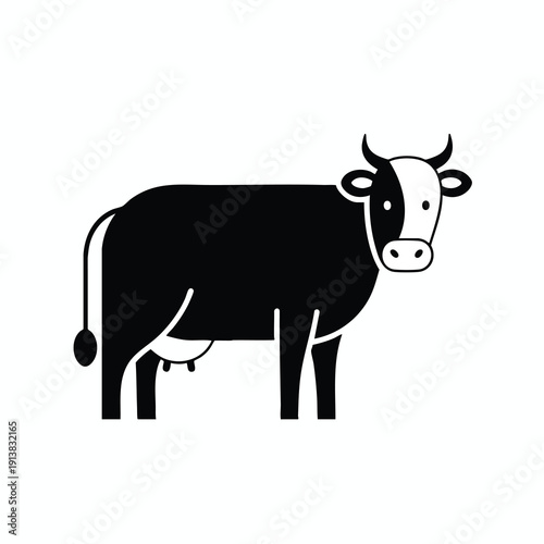 Simple Black and White Cow Illustration
