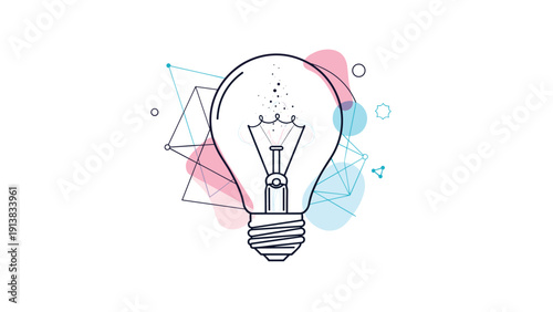 Conceptual light bulb illustration with abstract geometric lines and colorful shapes, symbolizing creativity, innovation, and bright ideas.