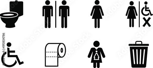 Restroom Icons with Toilet, Accessibility, and Trash Can men's restroom sign woman pictogram