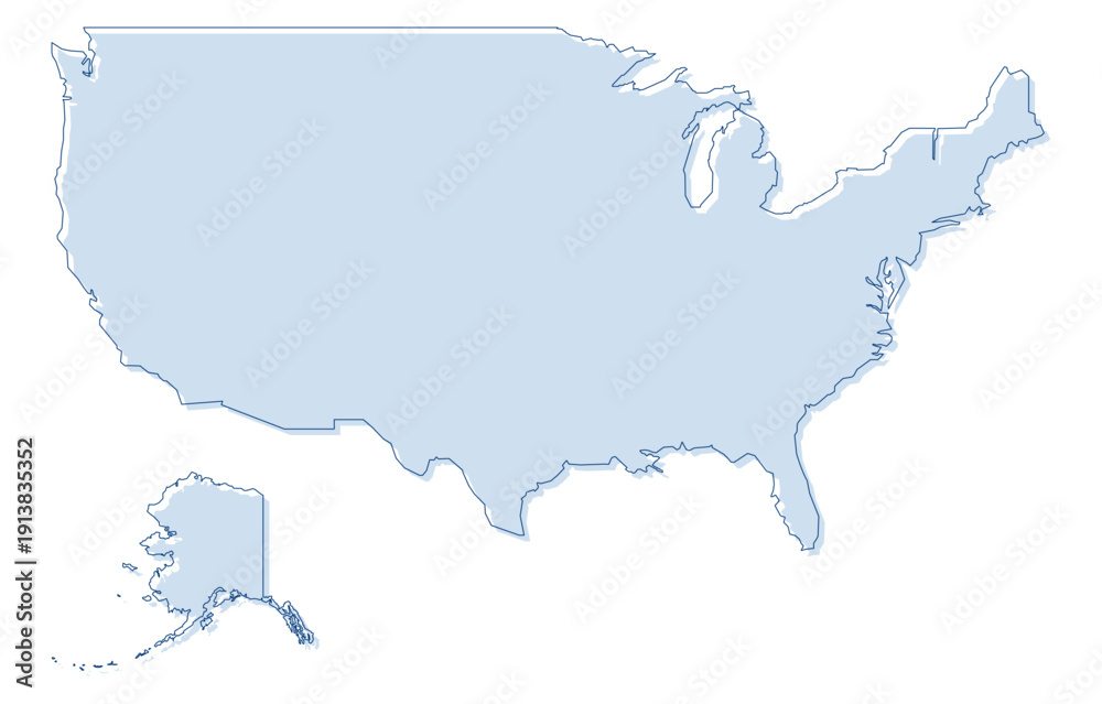 Obraz premium Soft Blue Simple with Outline USA Map American Country
