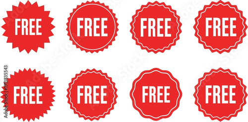 Eight circular red badges display the word FREE in white text.