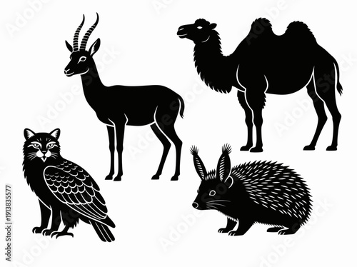 Various Wetland Animals Silhouetted Against a Clear Background in Vector Format