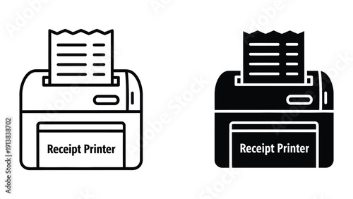 Receipt printer icon, outline and filled, black and white