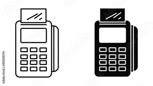 Card machine payment terminal outline and filled vector icons set