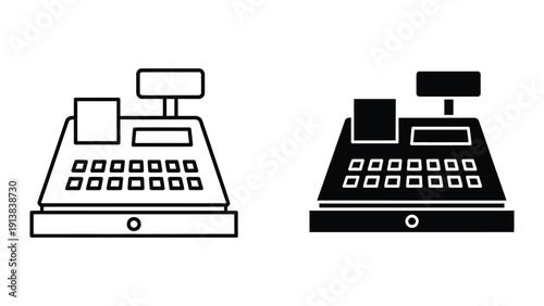 Cash registers outlined and filled illustration