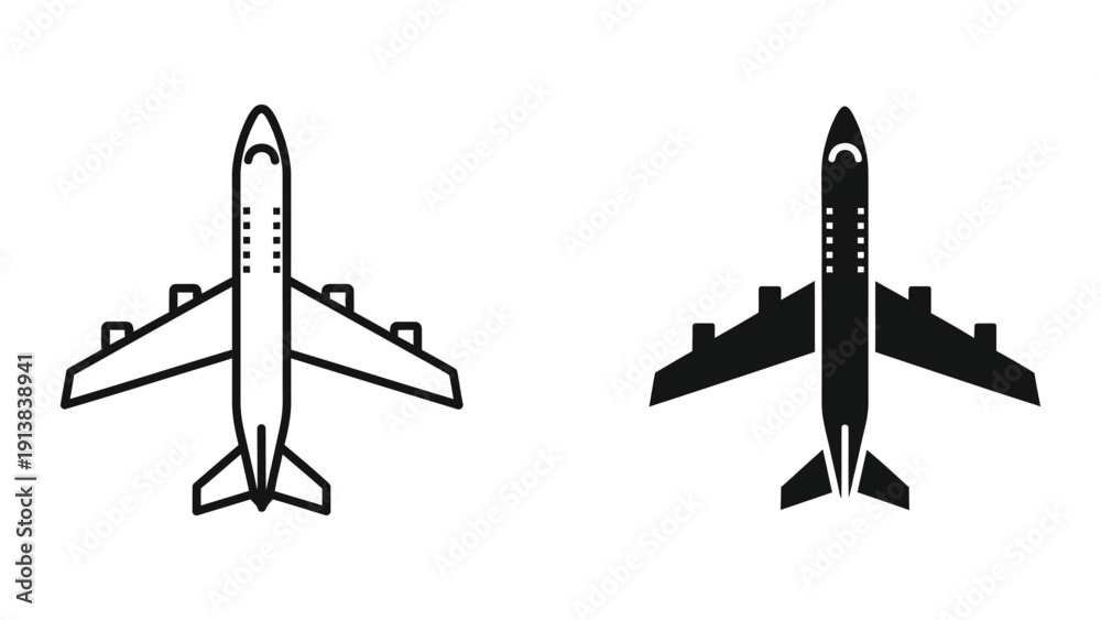 Obraz premium Airplane silhouettes, black and white, aviation icons