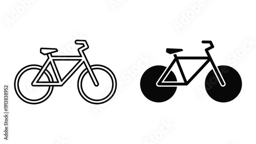 Two black and white bicycle illustrations side by side on white background