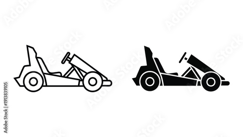 Dragster cars side view, black and white outline illustration.