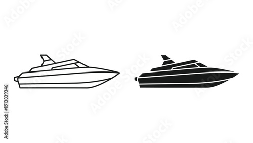 Luxury yacht illustrations, black and white, side view