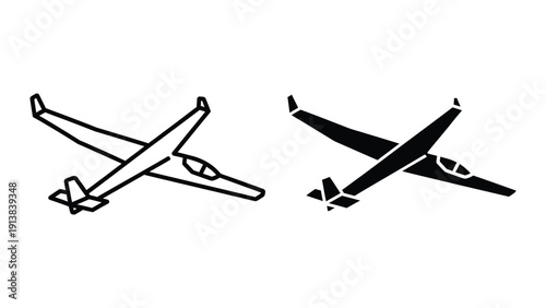 Simple black and white illustration of two airplanes in flight